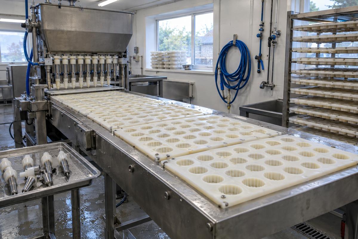 Large silicone cavity tooling arranged for line use in production room