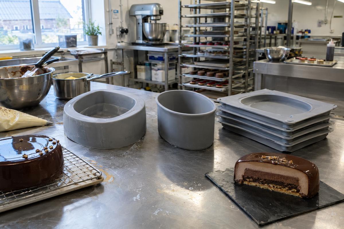Outer moulds and insert moulds for layered patisserie desserts