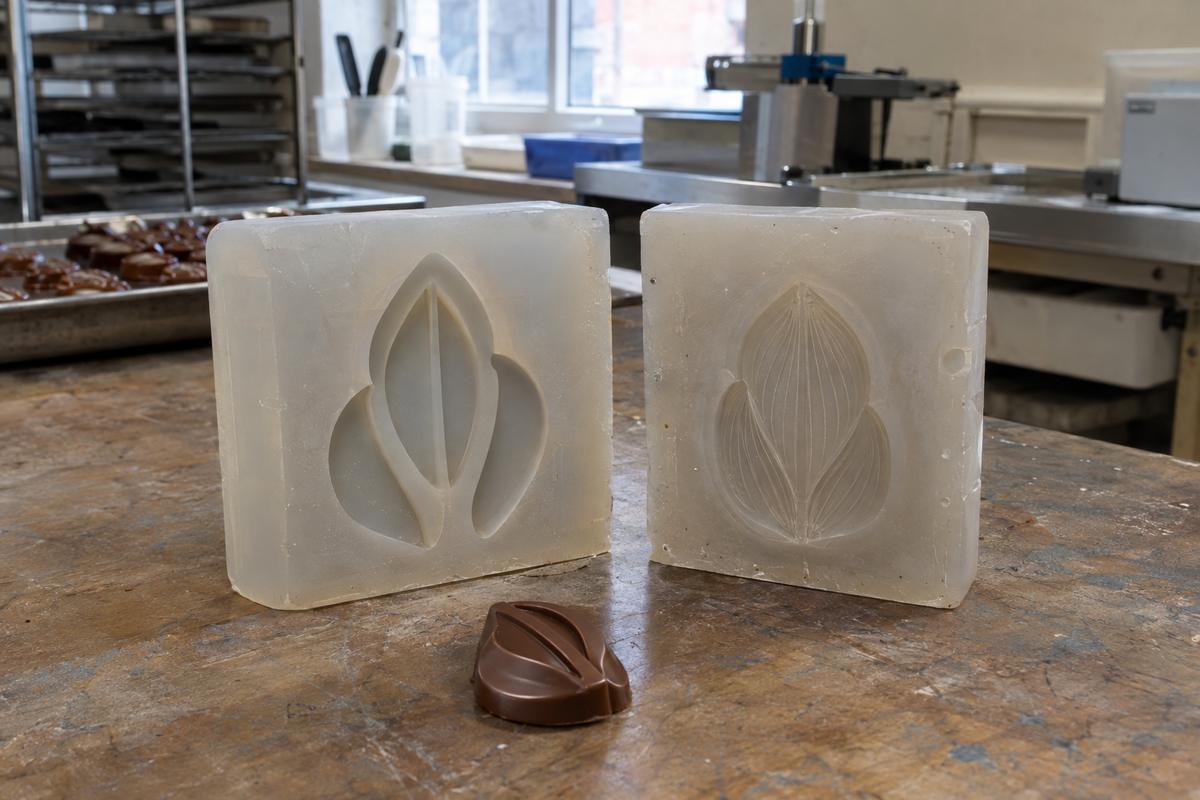 Two silicone cavities comparing bold detail with overly fine embossed features