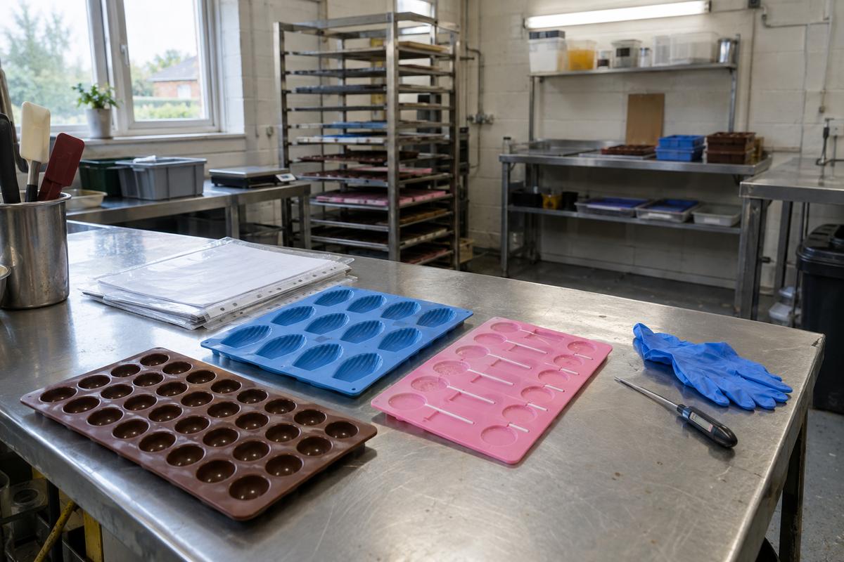 Clean silicone food mould trays prepared as food-contact equipment