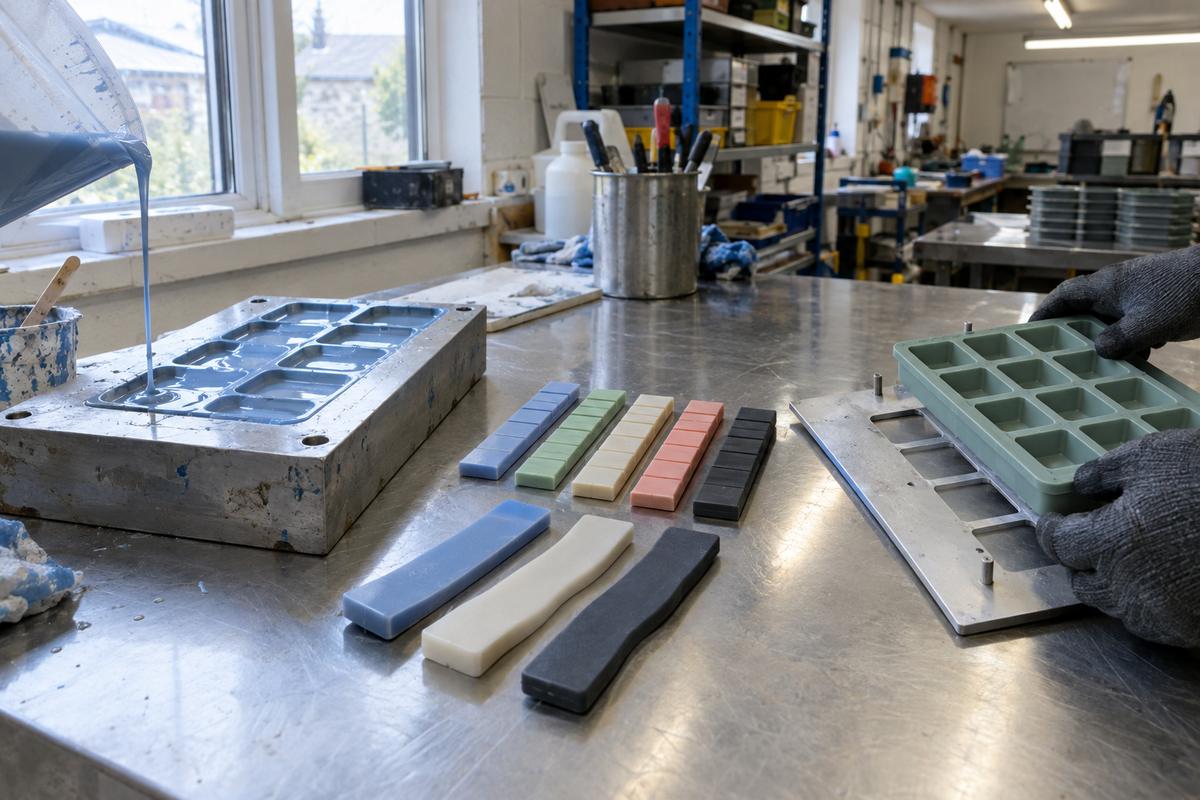 Process sample, silicone material strips and tray check on bench