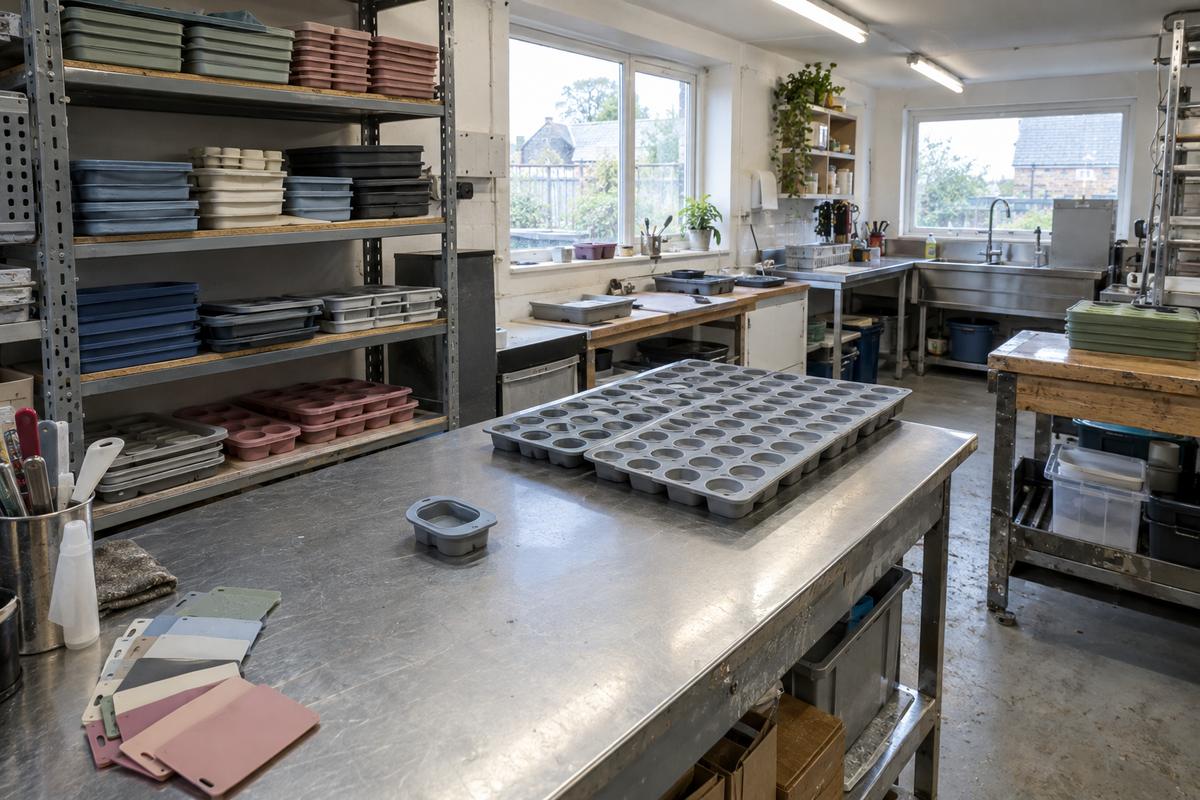 Workshop and test kitchen area with sample cavity, stored trays and tooling