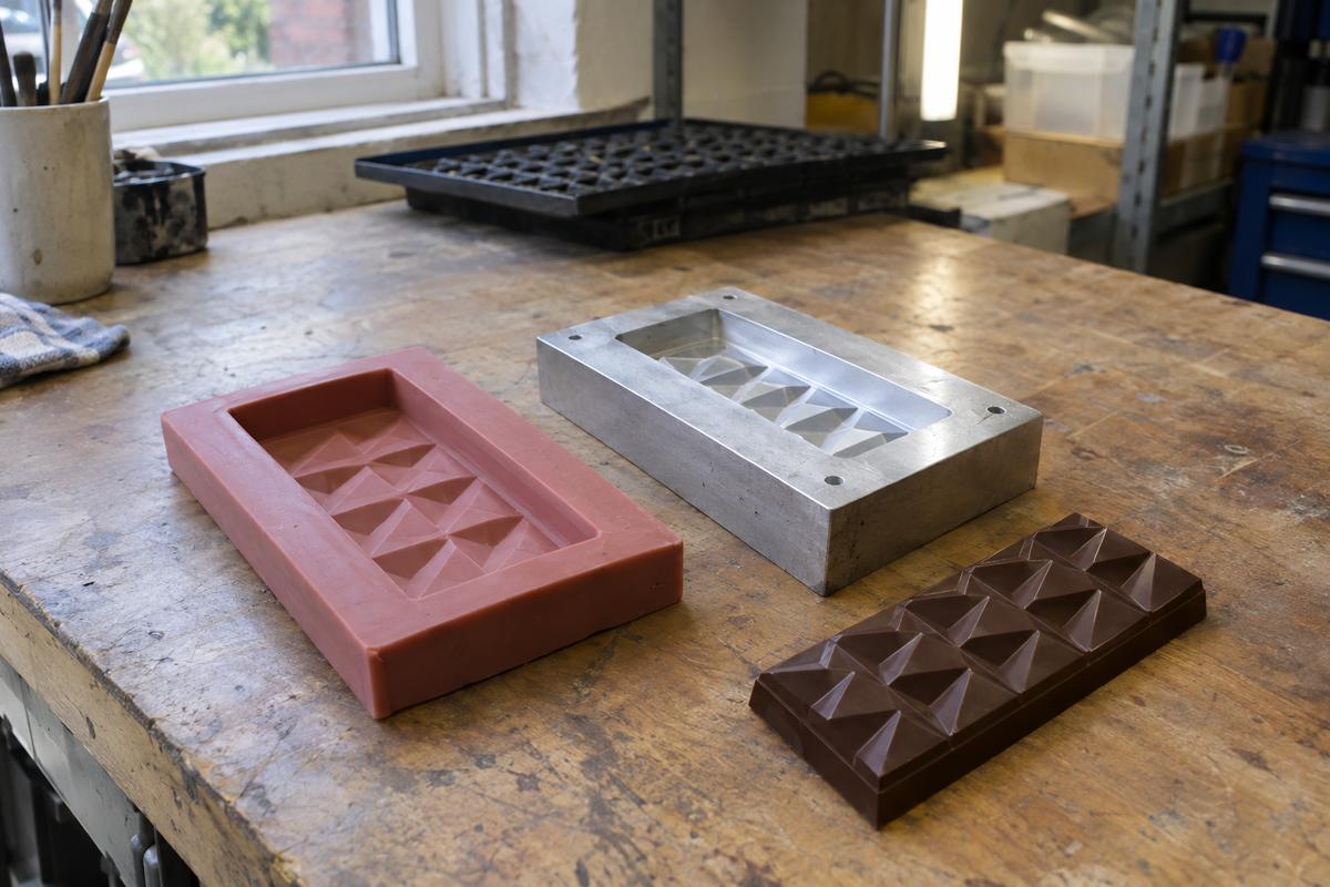 Single test bar cavity with master pattern and sample chocolate bar