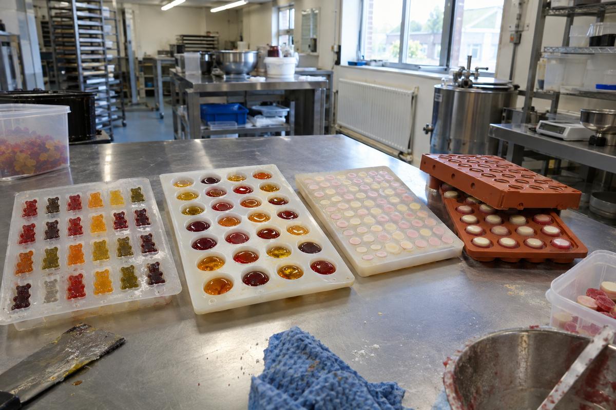 Different silicone confectionery trays for gummies, boiled sweets and pastilles