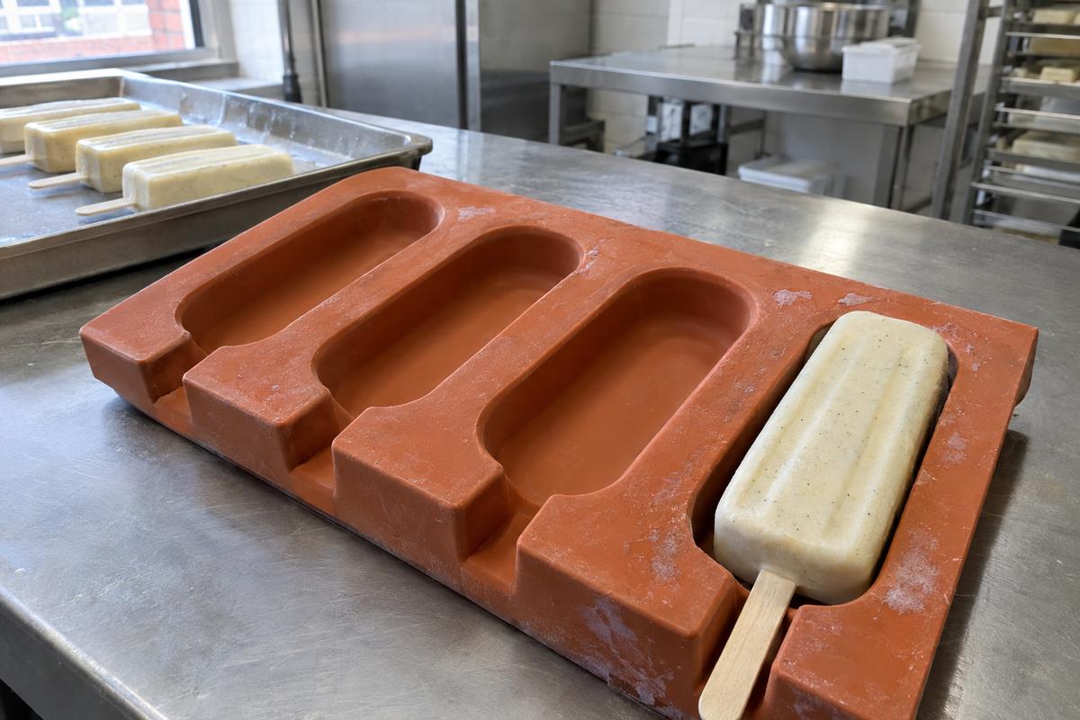 Terracotta silicone gelato bar tray with stick channels