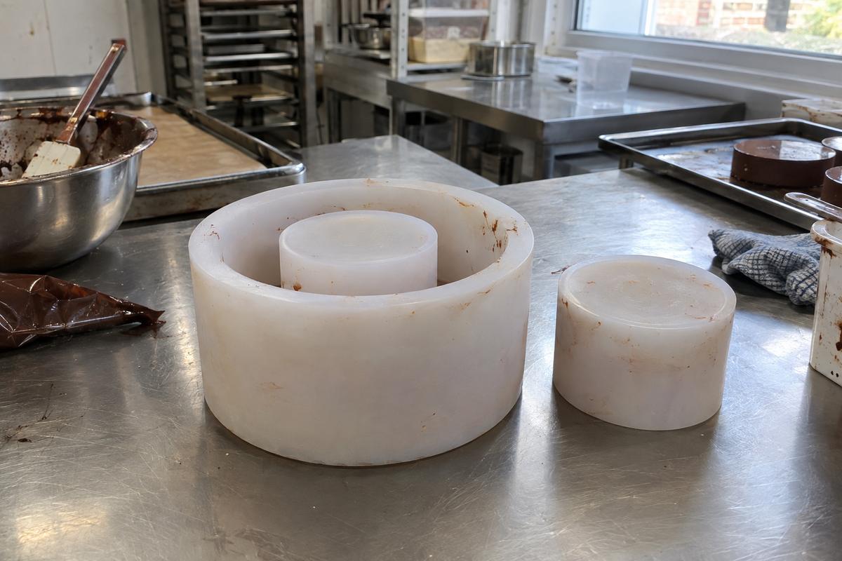 Insert mould centred inside a larger silicone entremet mould on bench