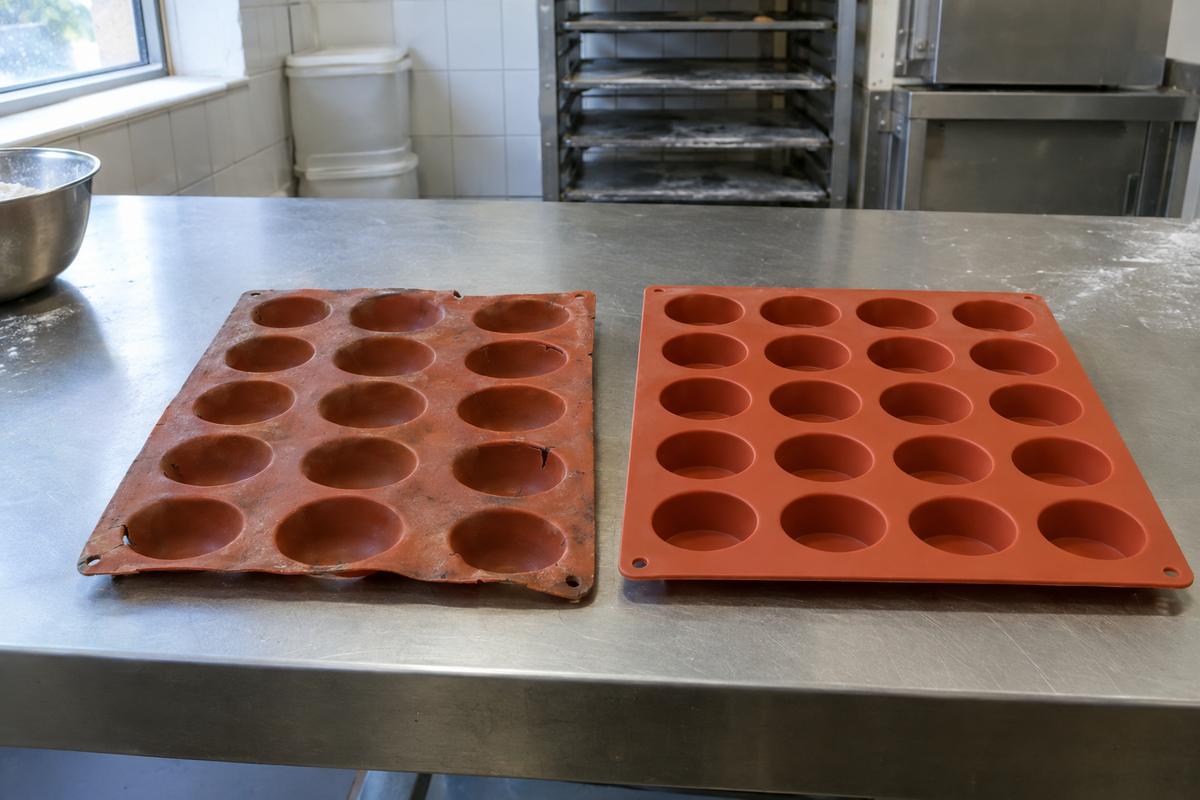 Old worn silicone tray beside a matched replacement tray