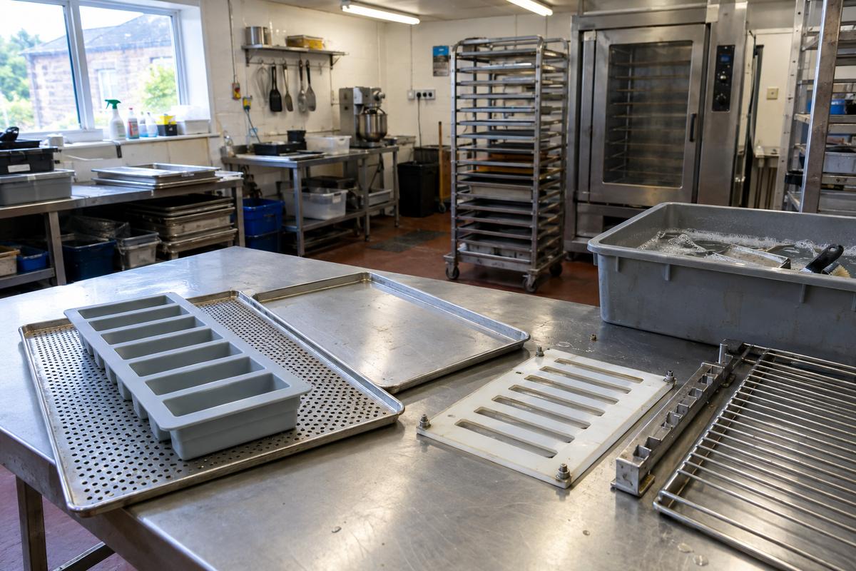 Loaf tray with support trays, rack parts and wash setup