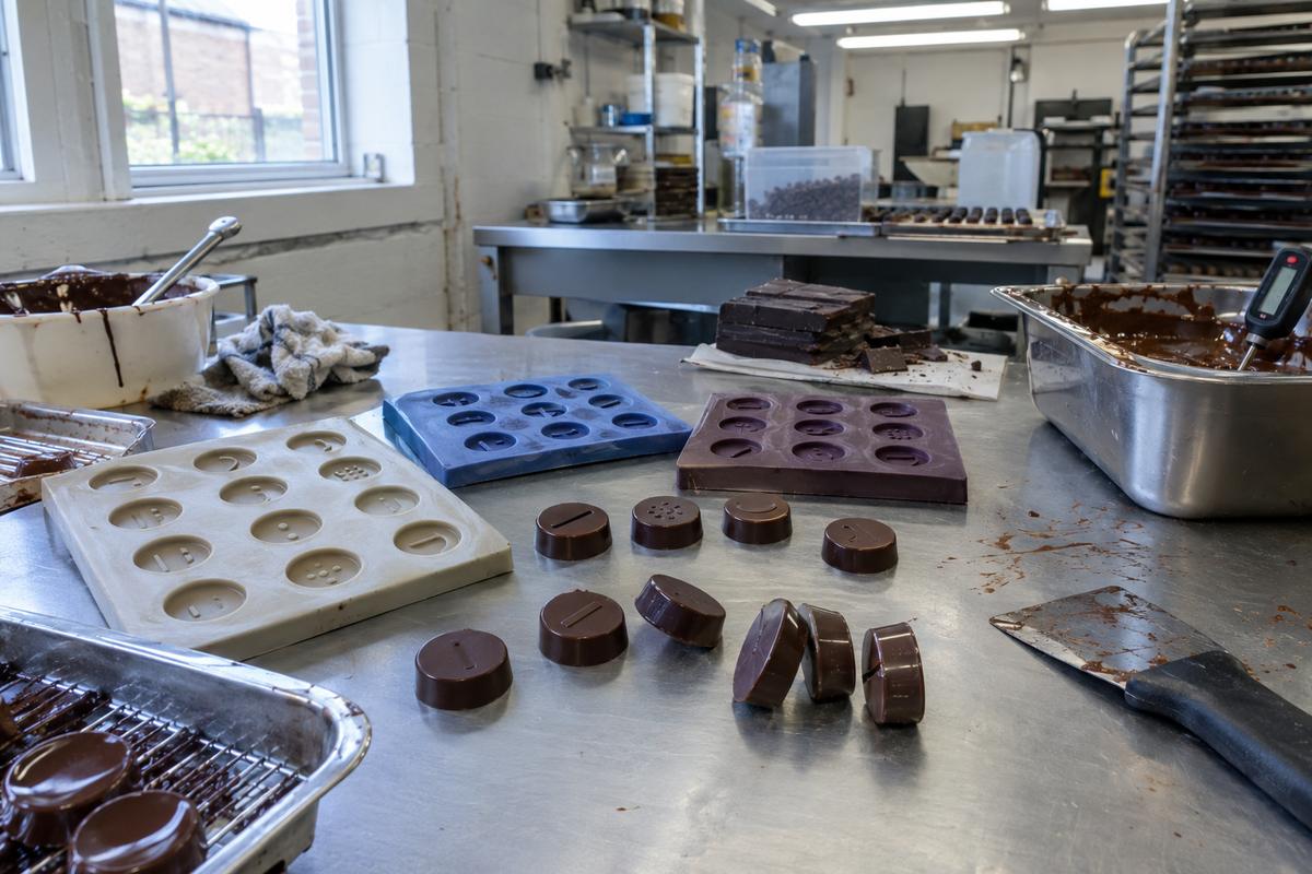 Sample chocolate cavities comparing embossed mark depth and position