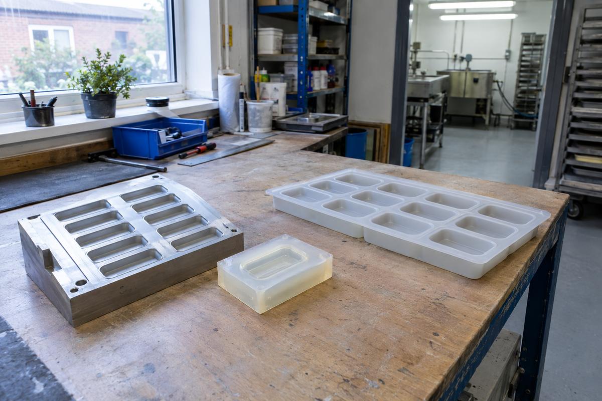 Single proof silicone cavity beside master pattern and finished tray