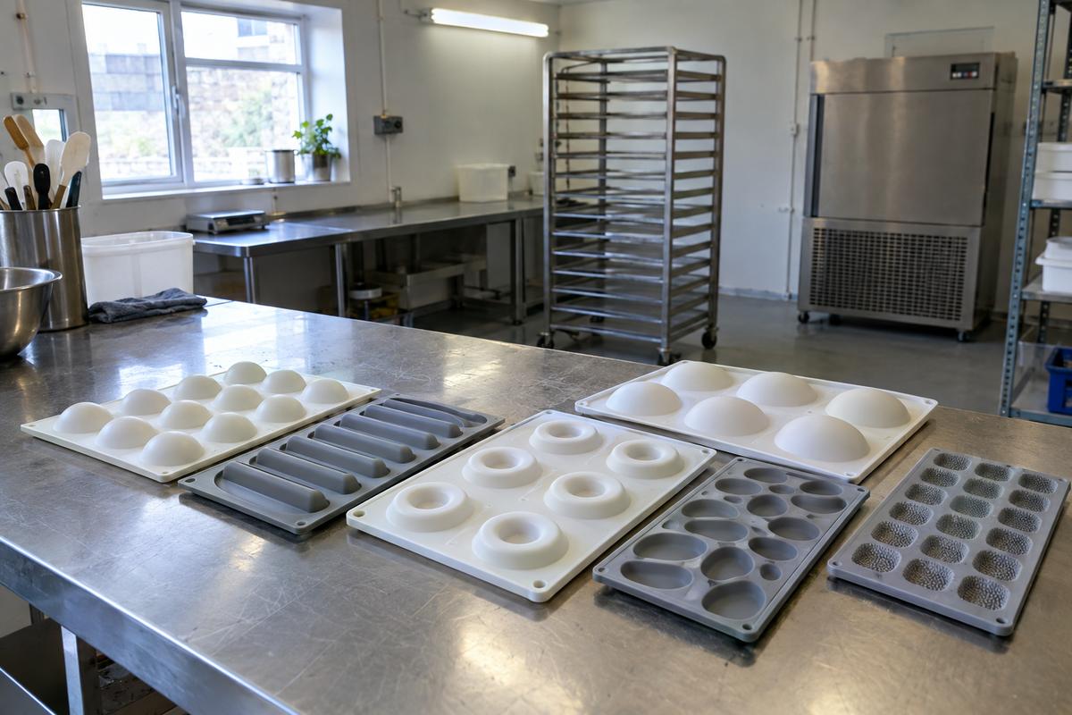 Range of entremet mould trays including smooth and textured cavities