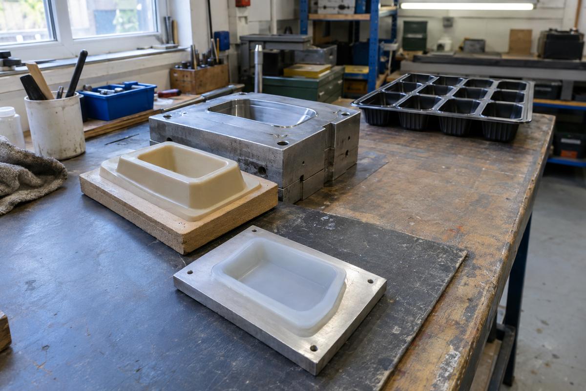 Single proof cavity with master pattern and multi-cavity production tray