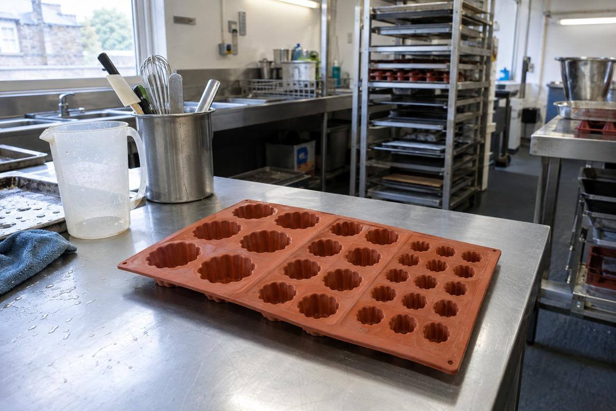 Single silicone tray with one dessert shape in several portion sizes