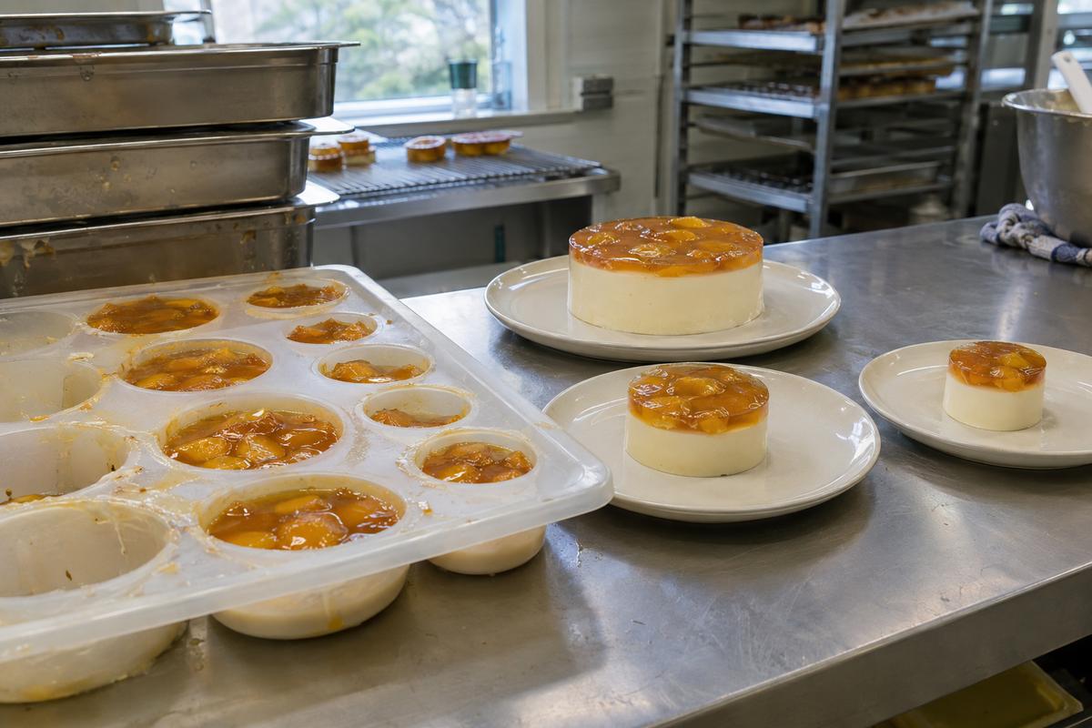 Dessert mould tray beside matching portions in different sizes