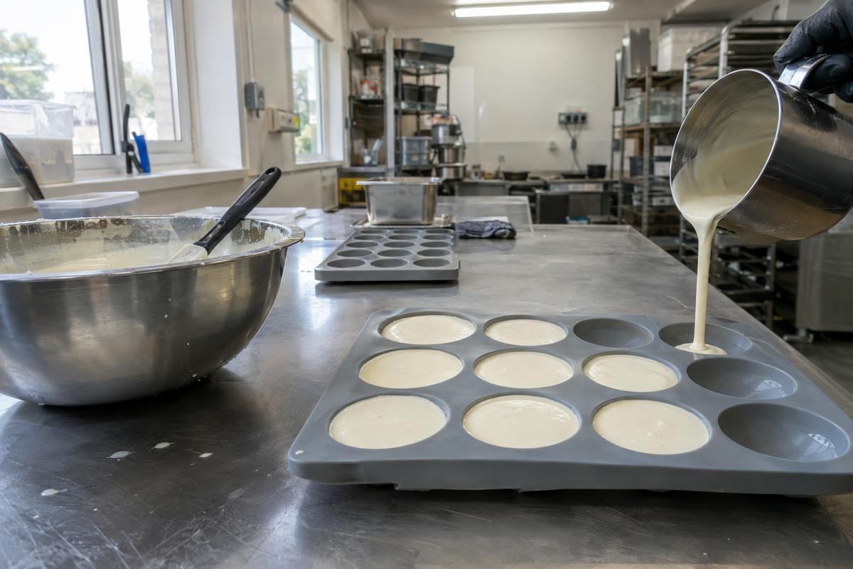 Identical silicone cavities filled evenly for portion consistency