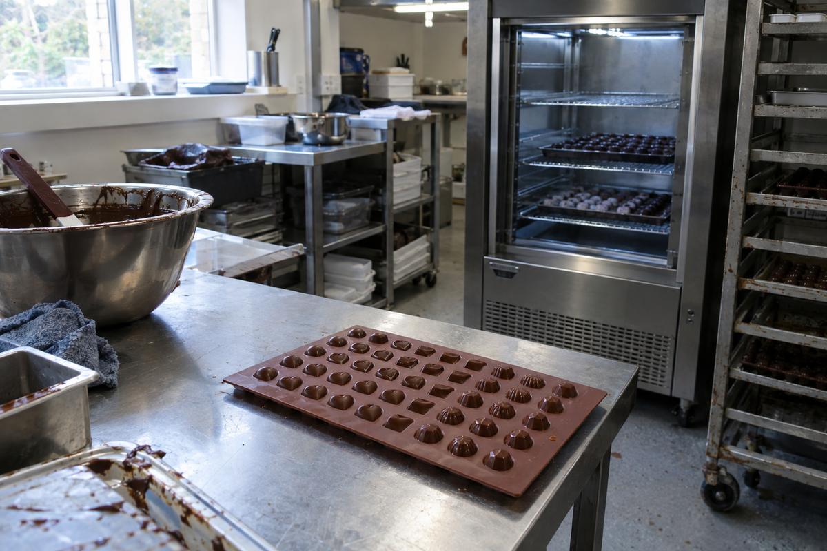 Praline tasting tray mould with multiple repeated cavity shapes