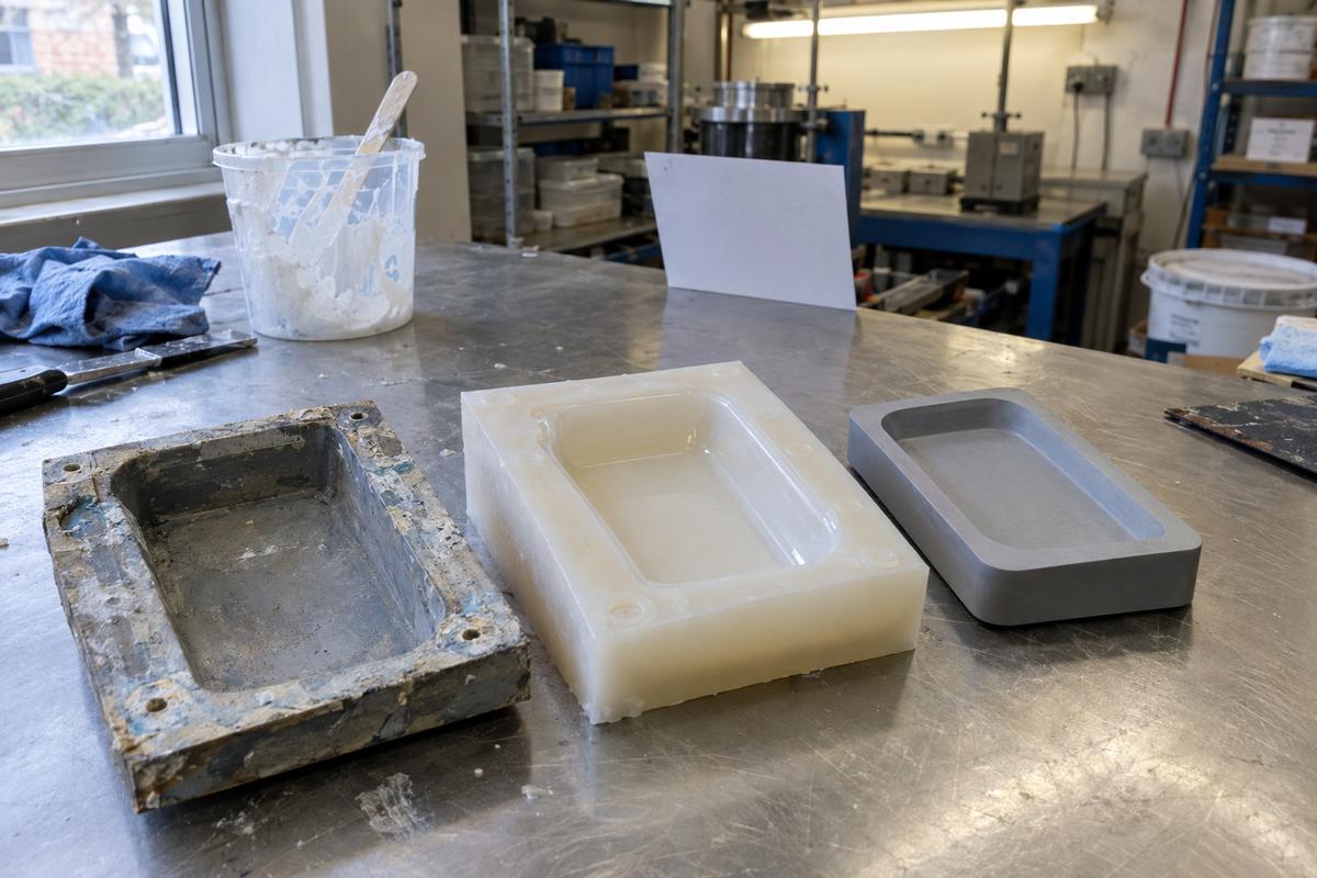 Proof cavity, worn original and master used for a replacement mould