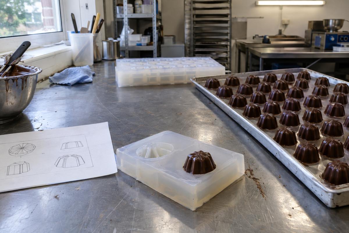 Drawing, master pattern and proof silicone cavity beside first tray