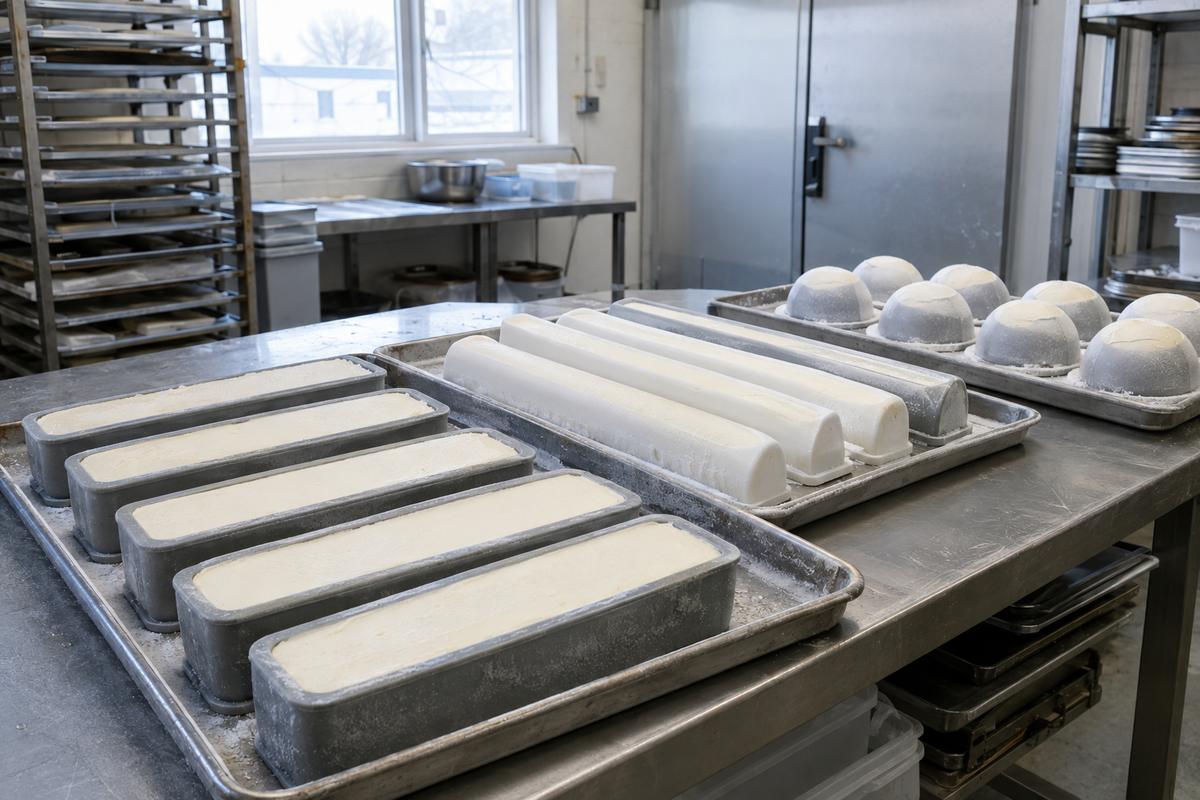 Loaf, log and dome semifreddo moulds filled and ready to freeze
