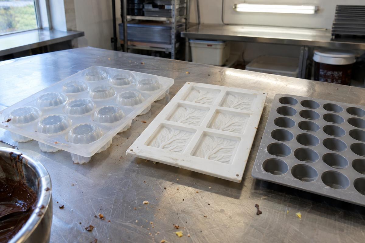 Close view of multi-cavity and portioning silicone food moulds