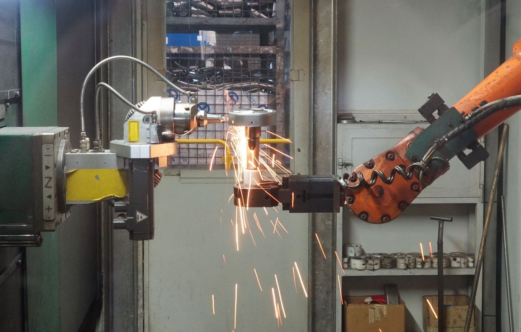 Robotic welding cell.