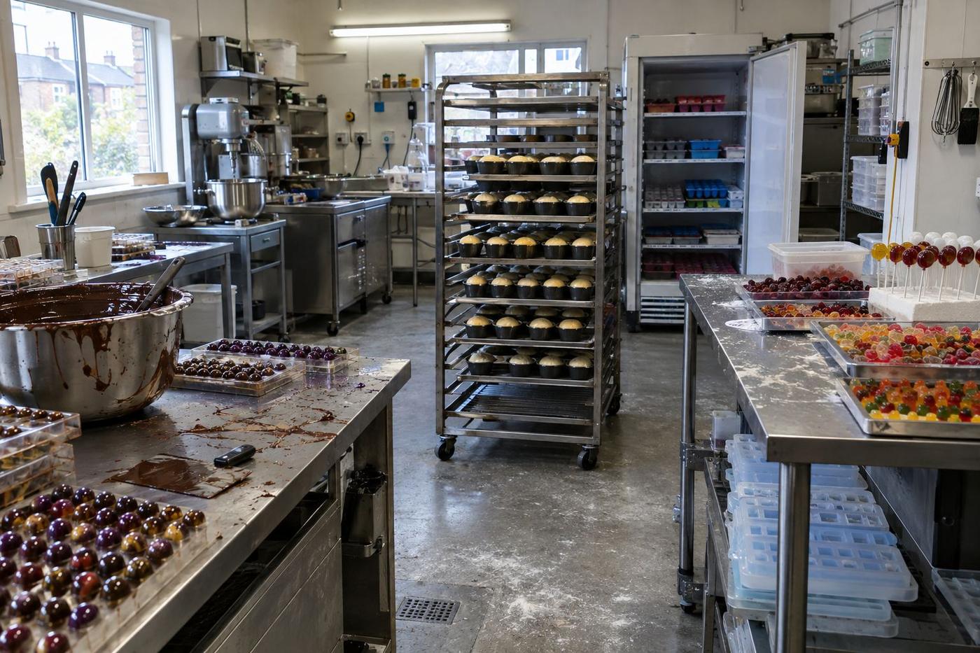 Small food production room with silicone trays for several product types